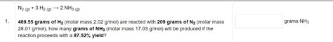 Solved 469.55 grams of H2 (molar mass 2.02 g/mol) are | Chegg.com