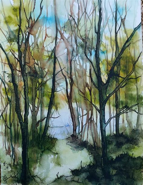 Forêt magique Aquarelle 23x31cm Encre de Chine Abby Roblet Flickr