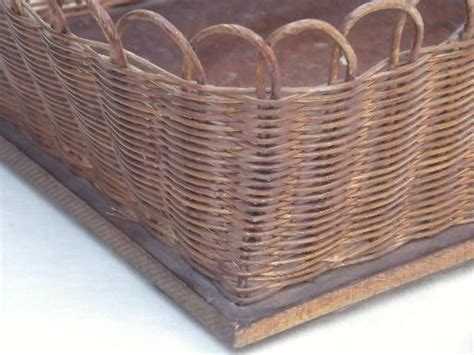 Handmade Vintage Sewing Basket Square Woven Reed Bowl On Wood Board