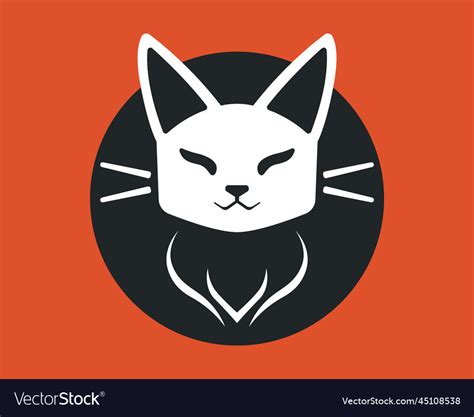 White cat icon on a red background happy cat logo Vector Image