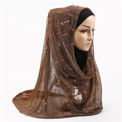 New Muslim Plain Shiny Hijab Hair Scarf Women Long Sequins Shimmer