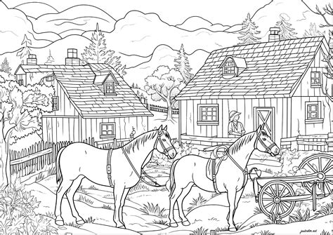 Chevaux Dans Une Ferme Coloriages De Chevaux Imprimer Pour Adultes