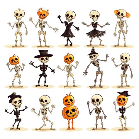 Happy Halloween Set Skeletons Cartoon Skeleton Vector Bony Character