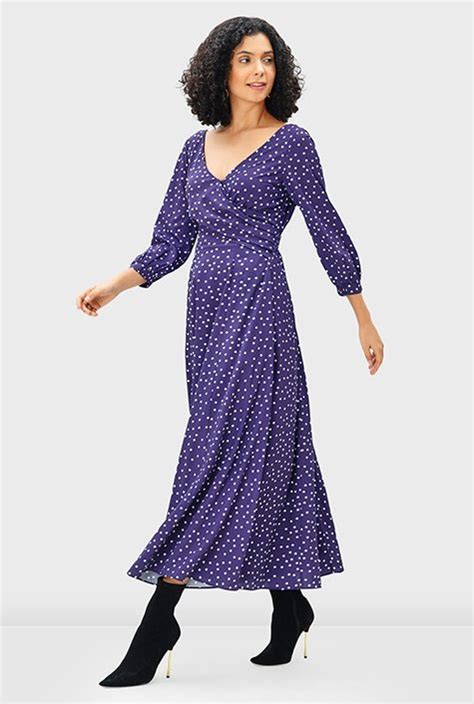 Shop Polka Dot Print Crepe Surplice Dress Eshakti