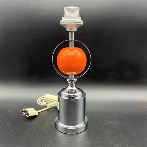 Pied De Lampe Vintage Bois Orange Et Metal Chrom