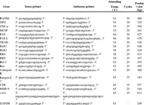 Primer Sequences Annealing Temperatures And Cycle Numbers Download