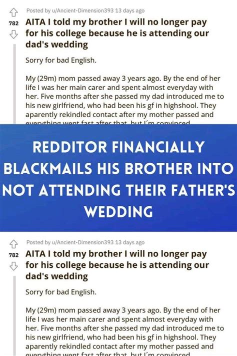 Redditor Financially Blackmails His Brother Into Not Attending Their