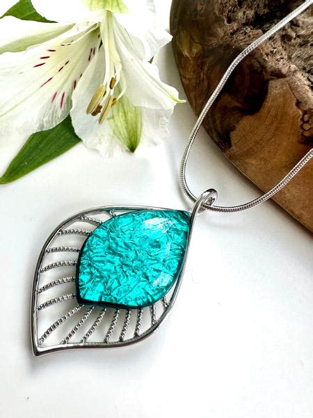 Miss Milly Bright Turquoise Green And Silver Resin Teardrop Pendant Ne