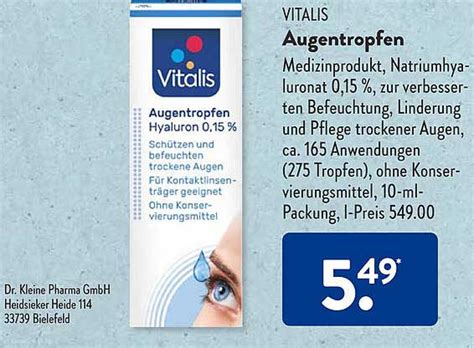 Vitalis Augentropfen Angebot Bei Aldi S D Prospekte De