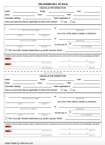 Free Oklahoma Motor Vehicle DMV Bill Of Sale Form PDF