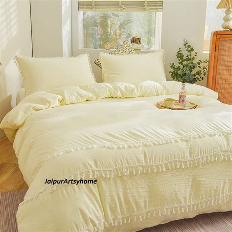 3 Pc Pastel Bedding Set Custard Yellow Duvet Cover Queen Etsy