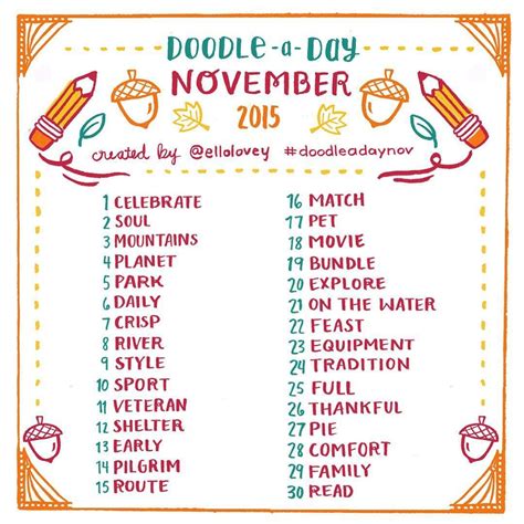 The November Doodle A Day List Is Here Use This List As Your Daily