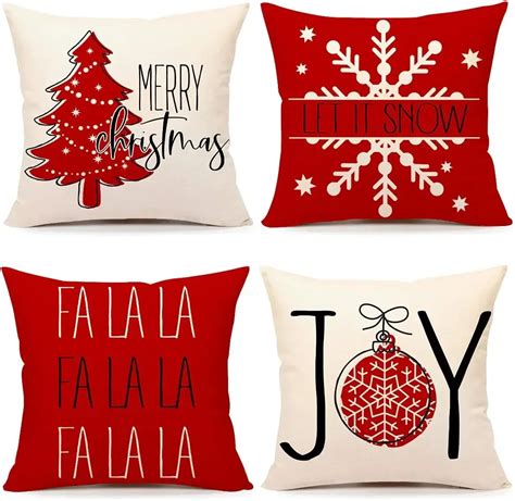 Fundas De Almohada Rojas De Navidad Juego De Decoraciones Navide As