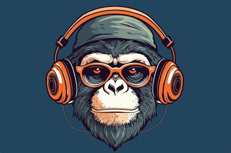 Premium Vector Monkey With Headphones Vintage Vector