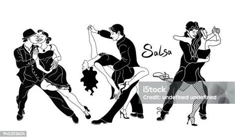 Salsa Dance Vectorset Of Elegant Couple Dancing Salsaretro Style Black