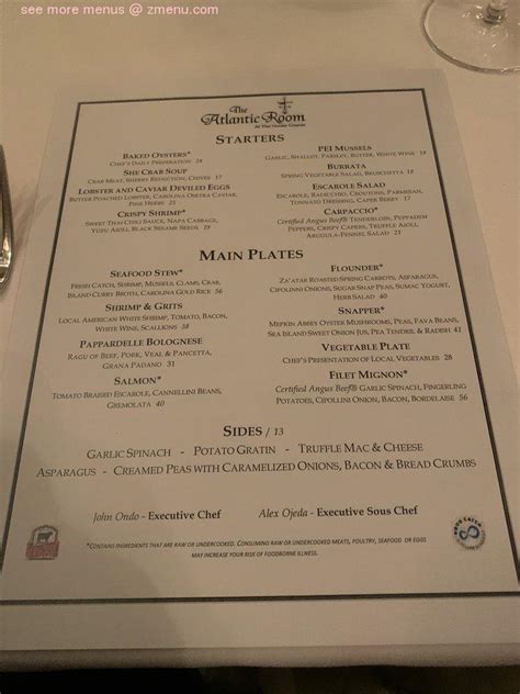 Online Menu Of The Atlantic Room Restaurant Kiawah Island South