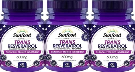 Trans Resveratrol 600 Mg 98 Puro Sunfood 60 Cápsulas Kit 3