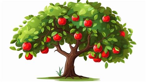 Un Dibujo De Un Rbol Con Manzanas En L Vector Premium