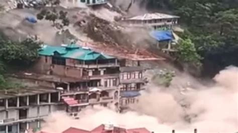 Huge landslide in India sweeps away buildings following heavy rain and melting glaciers in the ...