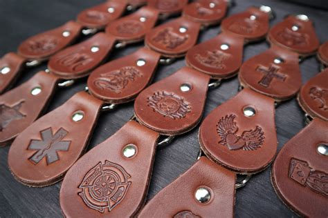 Custom Leather Keychain With Various D Stamps In Two Colors Etsy