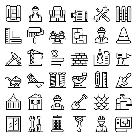 Contractor Icons Set Outline Style 8494716 Vector Art At Vecteezy