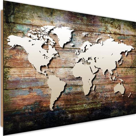 Carte Du Monde Vintage Sur Bois Pour D Co Murale Feeby