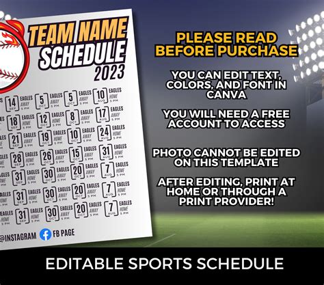 Editable Baseball Schedule Template DIY Canva Baseball - Etsy