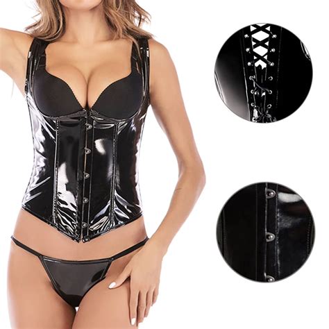 Aliexpress Buy Women Sexy Black Vest Lace Up Vinyl Plastic Boned