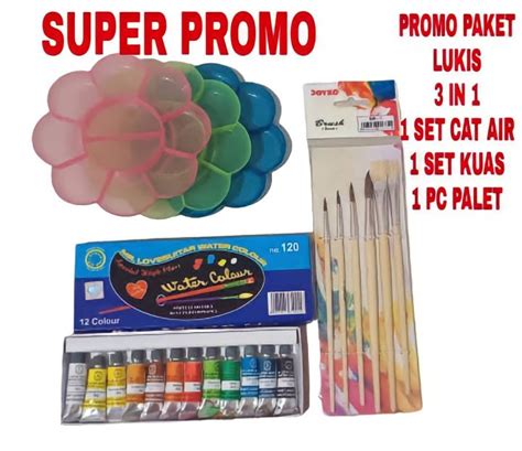 BISA COD PROMO 1 Set Paket Melukis 3 In 1 Kuas Lukis Cat Air Palet