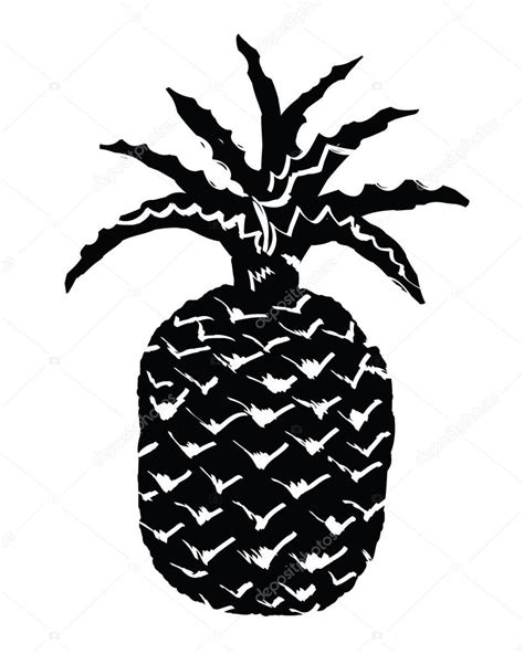 Pineapple Black Ink Silhouette Vector Illustration Of A Tropical