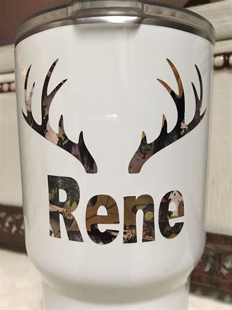 Deer Antlers Camouflage W Name Decal For Your Yeti Rambler Tumbler Ebay Yeti Rambler