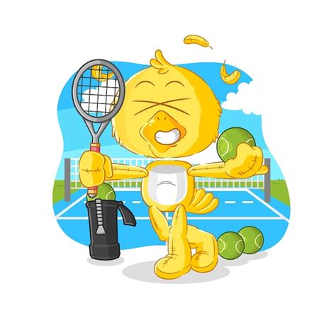 Chick juega vector de caracteres de ilustración de tenis Vector Premium