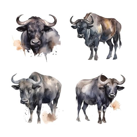 Premium Vector | African buffalo watercolor paint collection