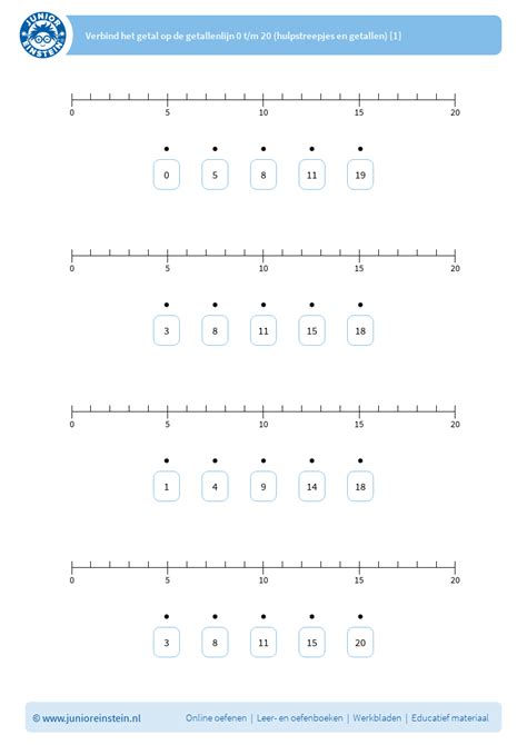 Verbind Het Getal Op De Getallenlijn 0 Tm 20 Hulpstreepjes En