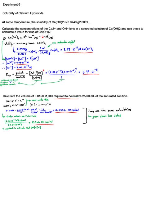 Experiment 6 -Solutions - Experiment 6 Solubility of Calcium Hydroxide At some temperature, the ...