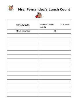 Lunch Count Form Hot Or Cold Lunch Doubles As Attendance By Mrs