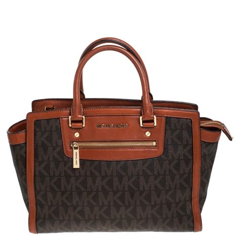 Michael Michael Kors Brown Signature Coated Canvas And Leather Selma