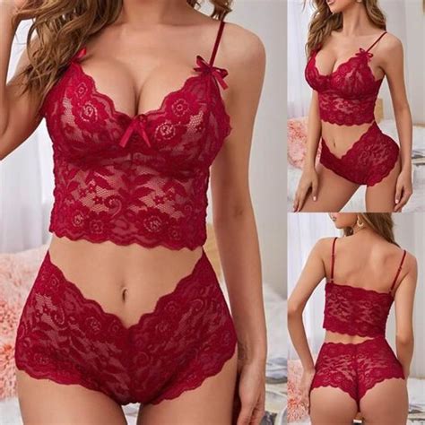 Ensemble De Sous V Tements Sexy En Dentelle Avec N Ud Papillon Pour