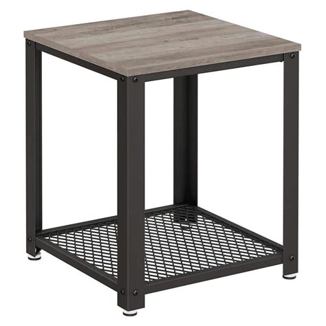 Benjara In Gray And Black Square Wood End Side Table With Metal