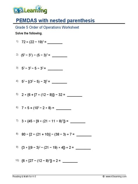 Pemdas With Nested Parenthesis Pdf