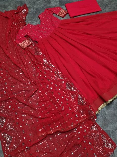 Function Wear Red Color Georgette Sequence Work Salwar Suit Design