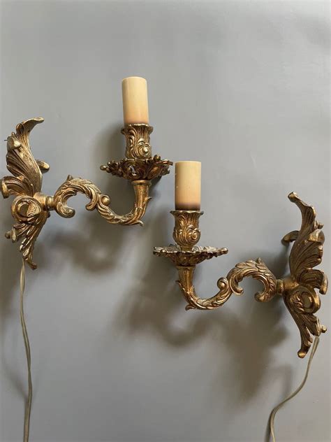 Set Of 2 Ornate Vintage Brass Wall Sconces Swedish Pair Of Etsy