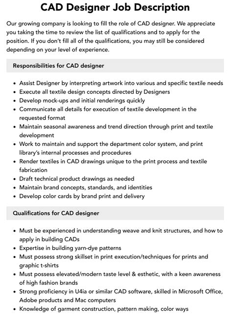 CAD Designer Job Description Velvet Jobs