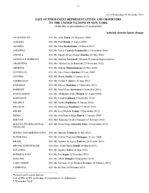 Fillable Online Un List Of Heads Of Missions Permanent Missions To