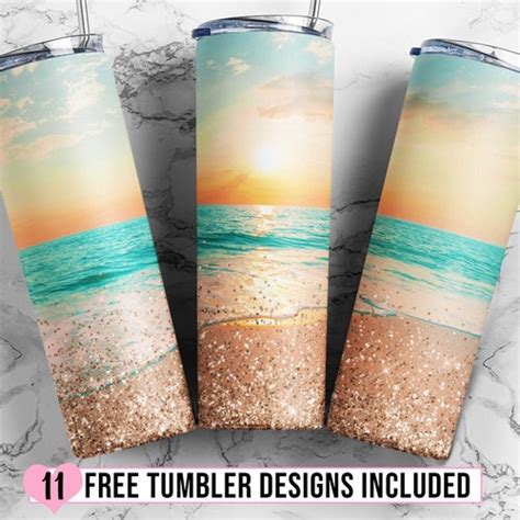 20 Oz Skinny Tumbler Sublimation Design Template Beach Sunset Etsy