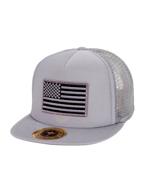 Usa Flag Flat Bill Trucker Mesh Hat Grey