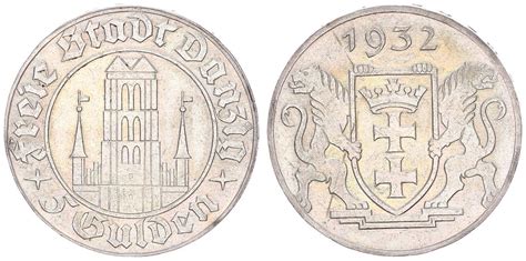 Polen Danzig 5 Gulden 1932 Marienkirche EF schöne Tönung MA Shops