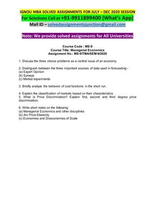 Ignou Ms Solved Assignment Managerial Economics July Dec Pdf