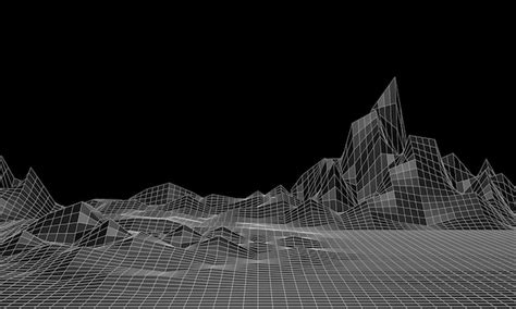 Premium Photo D Rendering Low Poly Mountain Grid Black And White