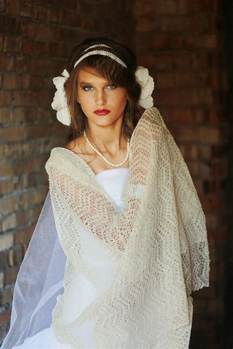 Bridal Lace Shawl White Wedding Stole Linen Shawl Knit Bridal Etsy